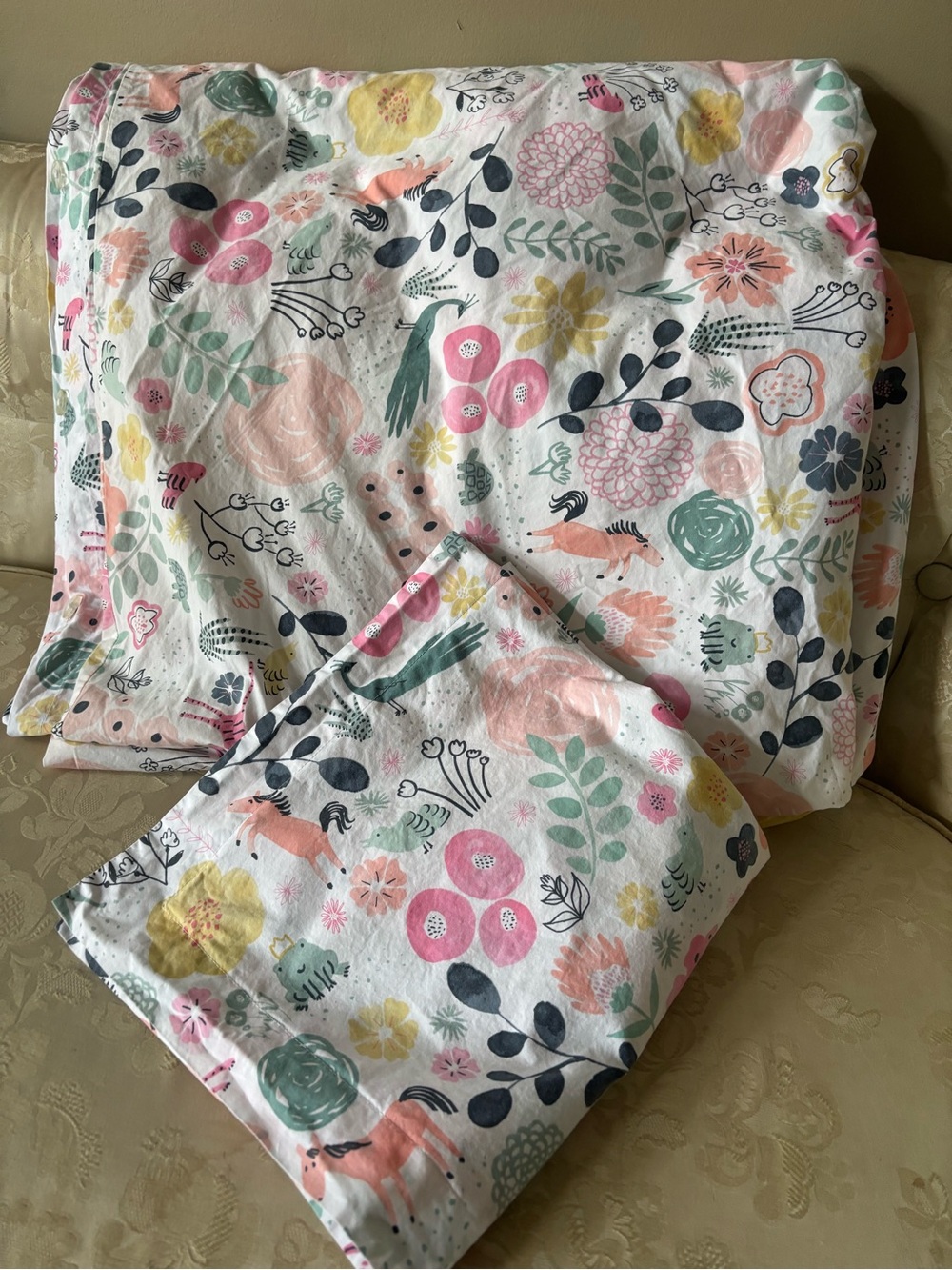 Pottery Barn Kids Sasha’s Garden Duvet Cover & Pillowcase Full/Queen Horse Cat